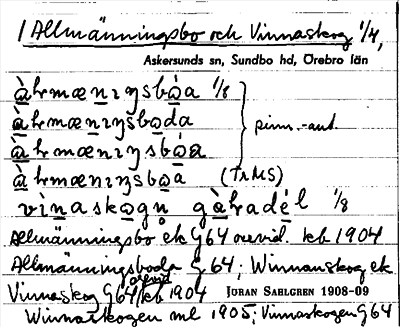 Bild på arkivkortet för arkivposten Allmänningsbo och Vinnaskog