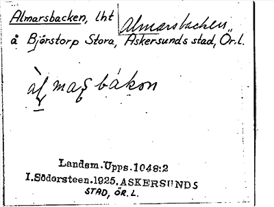 Bild på arkivkortet för arkivposten Almarsbacken