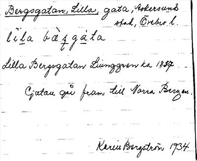 Bild på arkivkortet för arkivposten Bergsgatan, Lilla