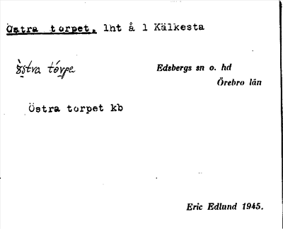 Bild på arkivkortet för arkivposten Östra torpet