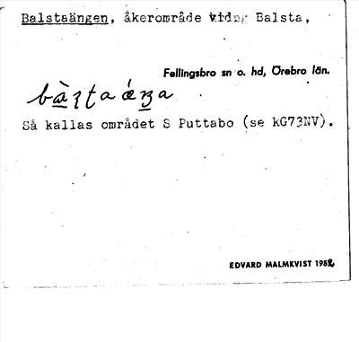 Bild på arkivkortet för arkivposten Balstaängen