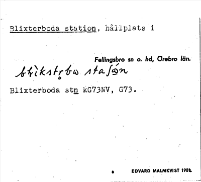Bild på arkivkortet för arkivposten Blixterboda station