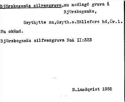 Bild på arkivkortet för arkivposten Björskogsnäs silvergruva