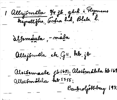 Bild på arkivkortet för arkivposten Allsjömåla