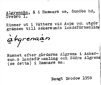 Bild på arkivkortet för arkivposten Algrenaån