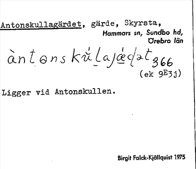 Bild på arkivkortet för arkivposten Antonskullagärdet
