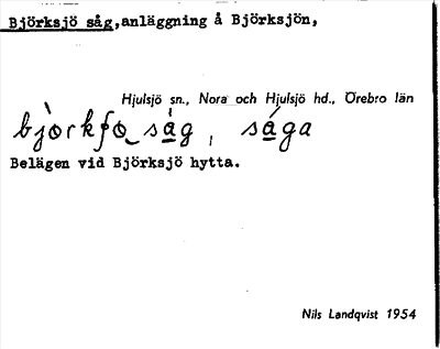 Bild på arkivkortet för arkivposten Björksjö såg
