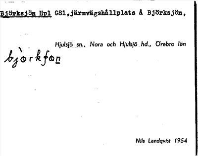 Bild på arkivkortet för arkivposten Björksjön Hpl