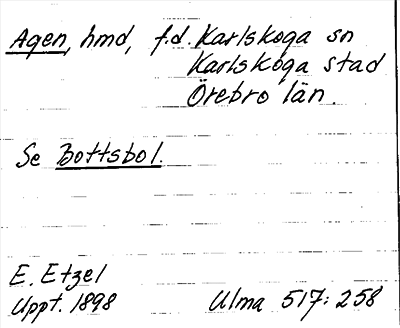 Bild på arkivkortet för arkivposten Agen, se Bottsbol