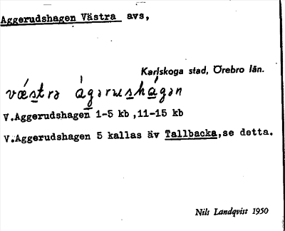 Bild på arkivkortet för arkivposten Aggerudshagen, Västra