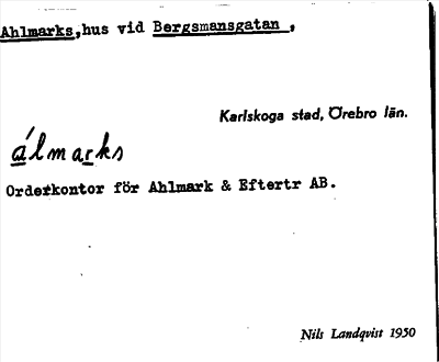 Bild på arkivkortet för arkivposten Ahlmarks