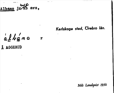 Bild på arkivkortet för arkivposten Albano