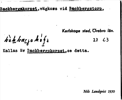Bild på arkivkortet för arkivposten Backbergakorset