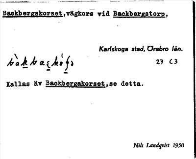 Bild på arkivkortet för arkivposten Backbergskorset
