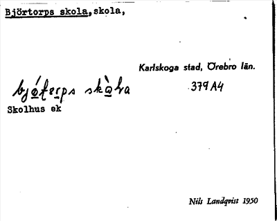 Bild på arkivkortet för arkivposten Björtorps skola