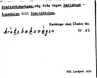 Bild på arkivkortet för arkivposten Brattebäcksvägen
