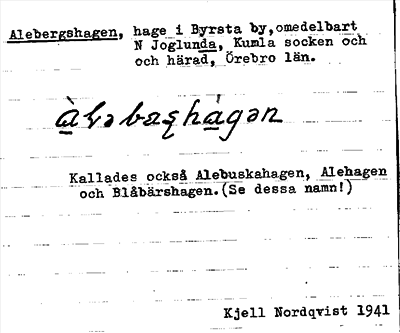 Bild på arkivkortet för arkivposten Alebergshagen