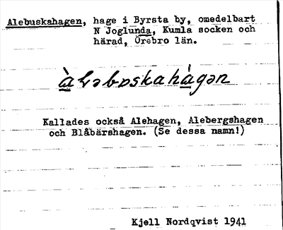 Bild på arkivkortet för arkivposten Alebuskahagen