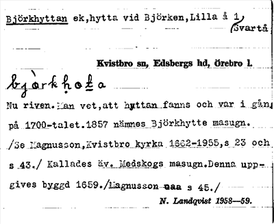 Bild på arkivkortet för arkivposten Björkhyttan