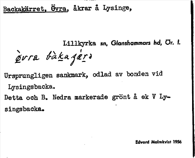 Bild på arkivkortet för arkivposten Backakärret, Övra