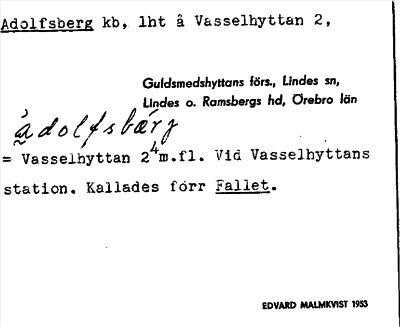 Bild på arkivkortet för arkivposten Adolfsberg