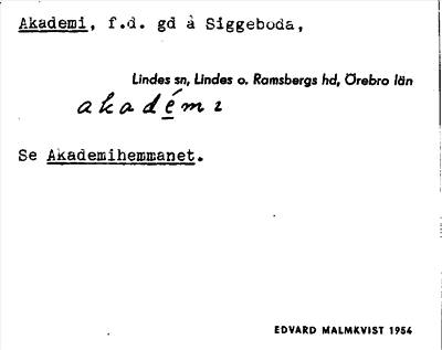 Bild på arkivkortet för arkivposten Akademi, se Akademihemmanet