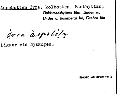 Bild på arkivkortet för arkivposten Aspebotten, Övra