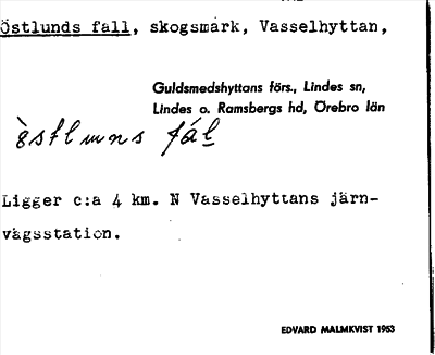 Bild på arkivkortet för arkivposten Östlunds fall