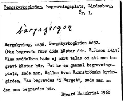 Bild på arkivkortet för arkivposten Bergskyrkogården
