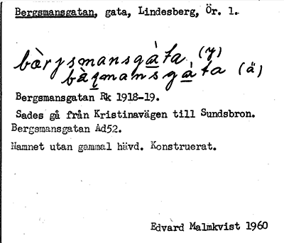 Bild på arkivkortet för arkivposten Bergsmansgatan