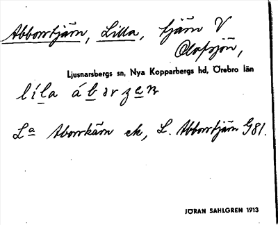Bild på arkivkortet för arkivposten Abborrtjärn, Lilla