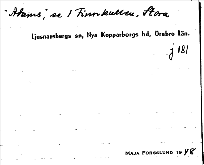 Bild på arkivkortet för arkivposten Adams, se 1 Finn,marken, Stora