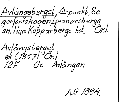 Bild på arkivkortet för arkivposten Avlångsberget