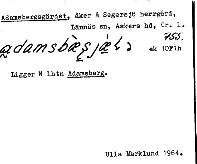 Bild på arkivkortet för arkivposten Adamsbergsgärdet