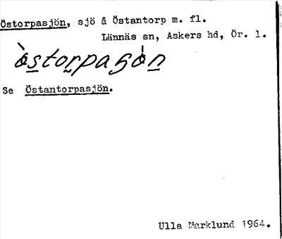 Bild på arkivkortet för arkivposten Östorparsjön