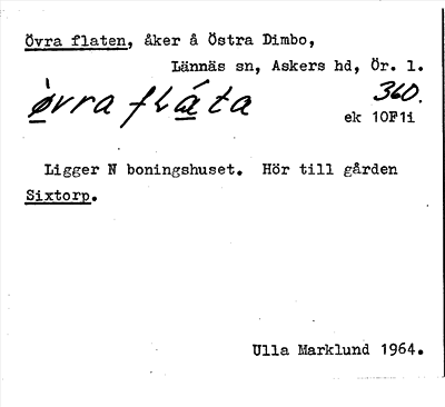 Bild på arkivkortet för arkivposten Övra flaten