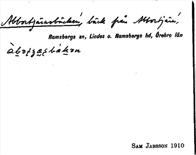 Bild på arkivkortet för arkivposten Abbortjärnsbäcken