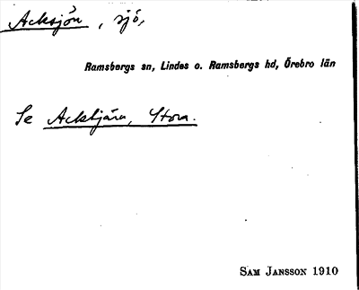 Bild på arkivkortet för arkivposten Acksjön, se Acktjärn, Stora