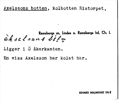 Bild på arkivkortet för arkivposten Axelssons botten