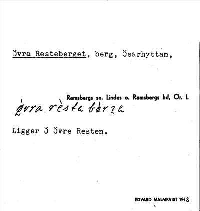 Bild på arkivkortet för arkivposten Övra Resteberget