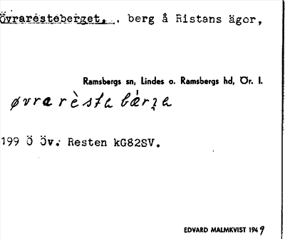 Bild på arkivkortet för arkivposten Övraresteberget