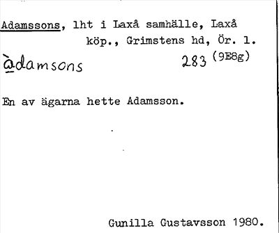 Bild på arkivkortet för arkivposten Adamssons