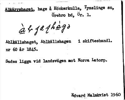 Bild på arkivkortet för arkivposten Alkärrshaget
