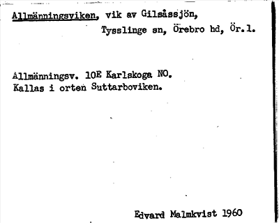 Bild på arkivkortet för arkivposten Allmänningsviken