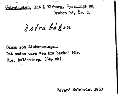 Bild på arkivkortet för arkivposten Östrabacken