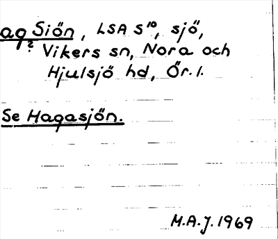 Bild på arkivkortet för arkivposten »ag Siön», se Hagasjön