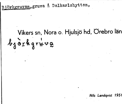 Bild på arkivkortet för arkivposten Björkgruvan