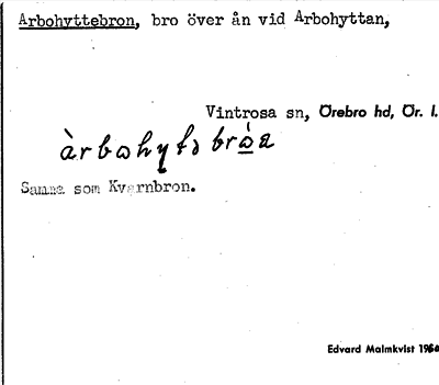 Bild på arkivkortet för arkivposten Arbohyttebron