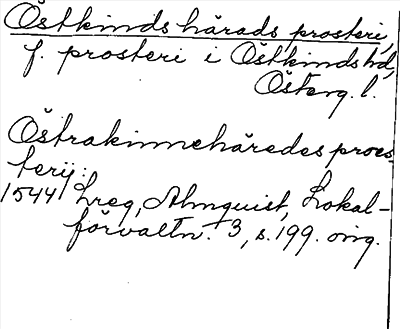 Bild på arkivkortet för arkivposten Östkinds härads prosteri
