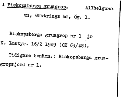 Bild på arkivkortet för arkivposten Biskopsberga grusgrop